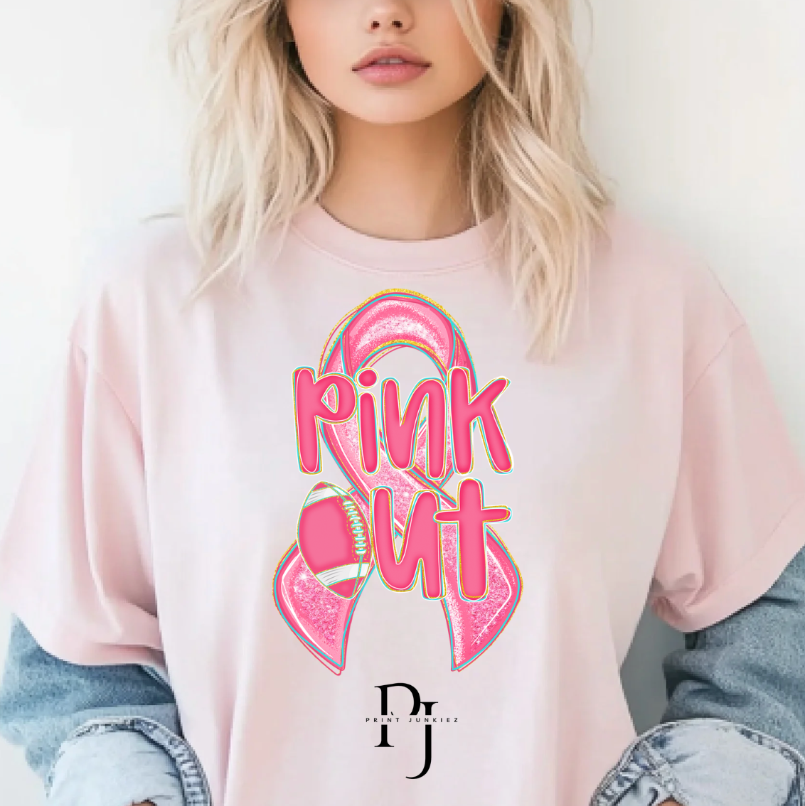 Pink Out Breast Cancer Ribbon Football - DTF