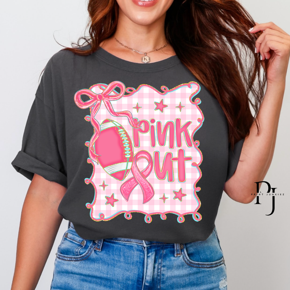 Pink Out Coquette Frame Football - DTF
