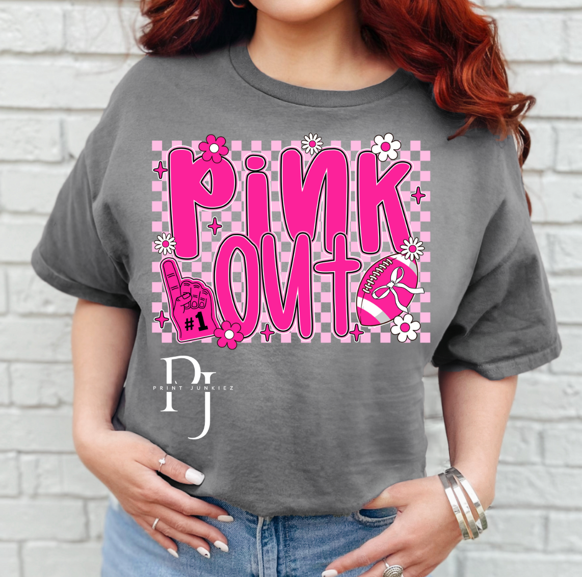 Checkered Pink Out Football - DTF