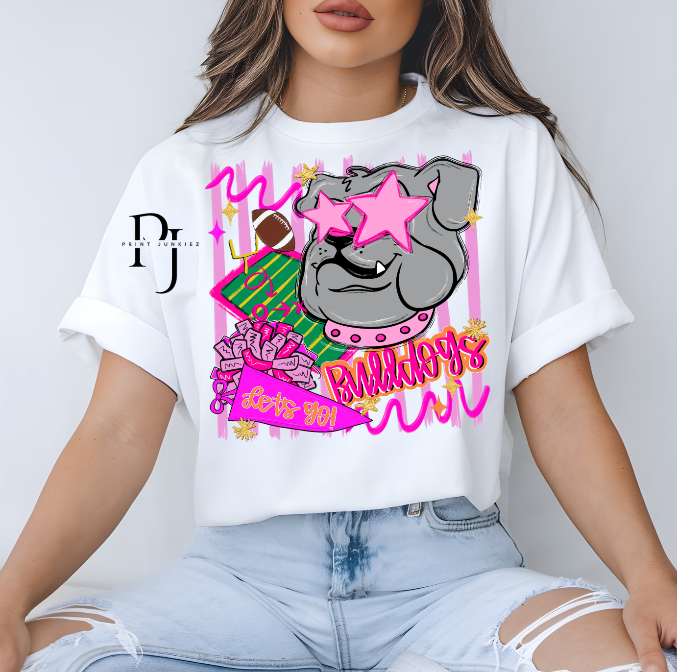 Bulldogs Pink Preppy Mascot - DTF