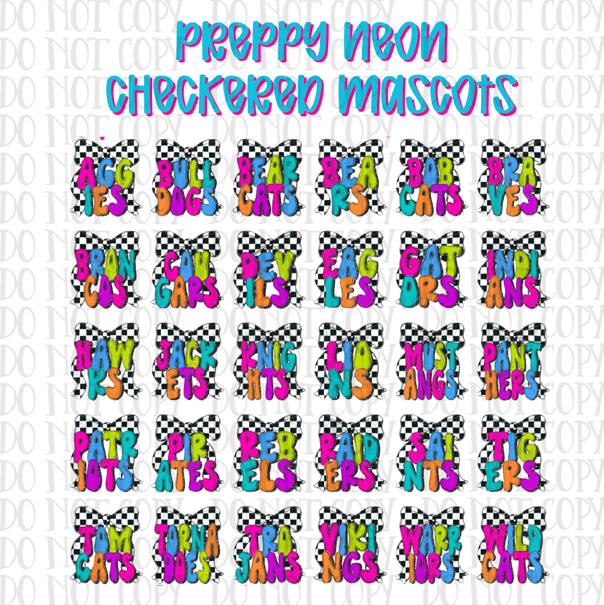 Preppy Neon Checkered Mascots - CUSTOM - DTF
