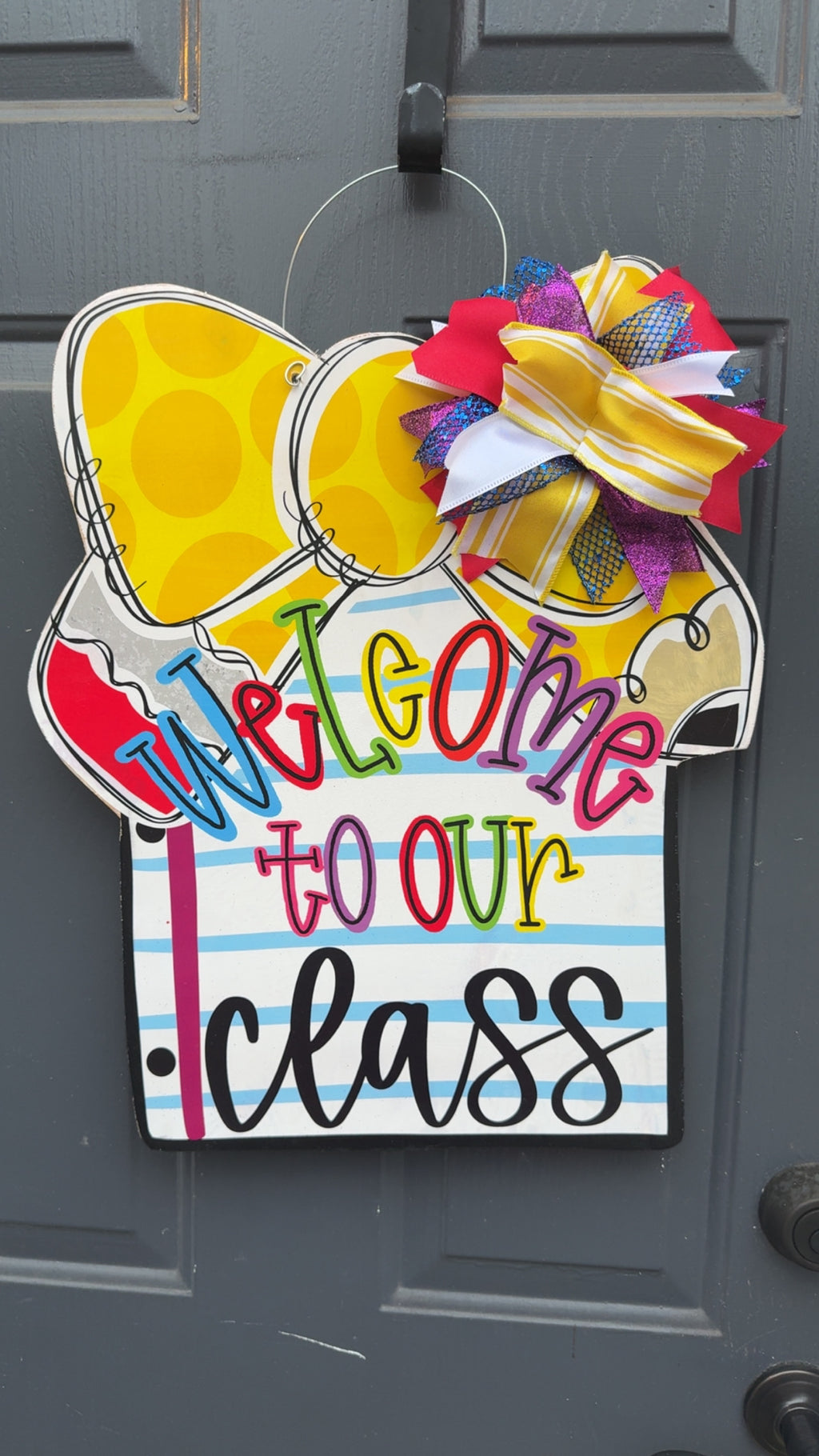Pencil Bow Notebook Paper Door Hanger - CUSTOM