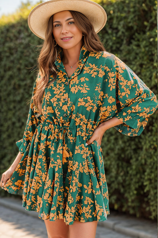 Floral Three-Quarter Sleeve Dress