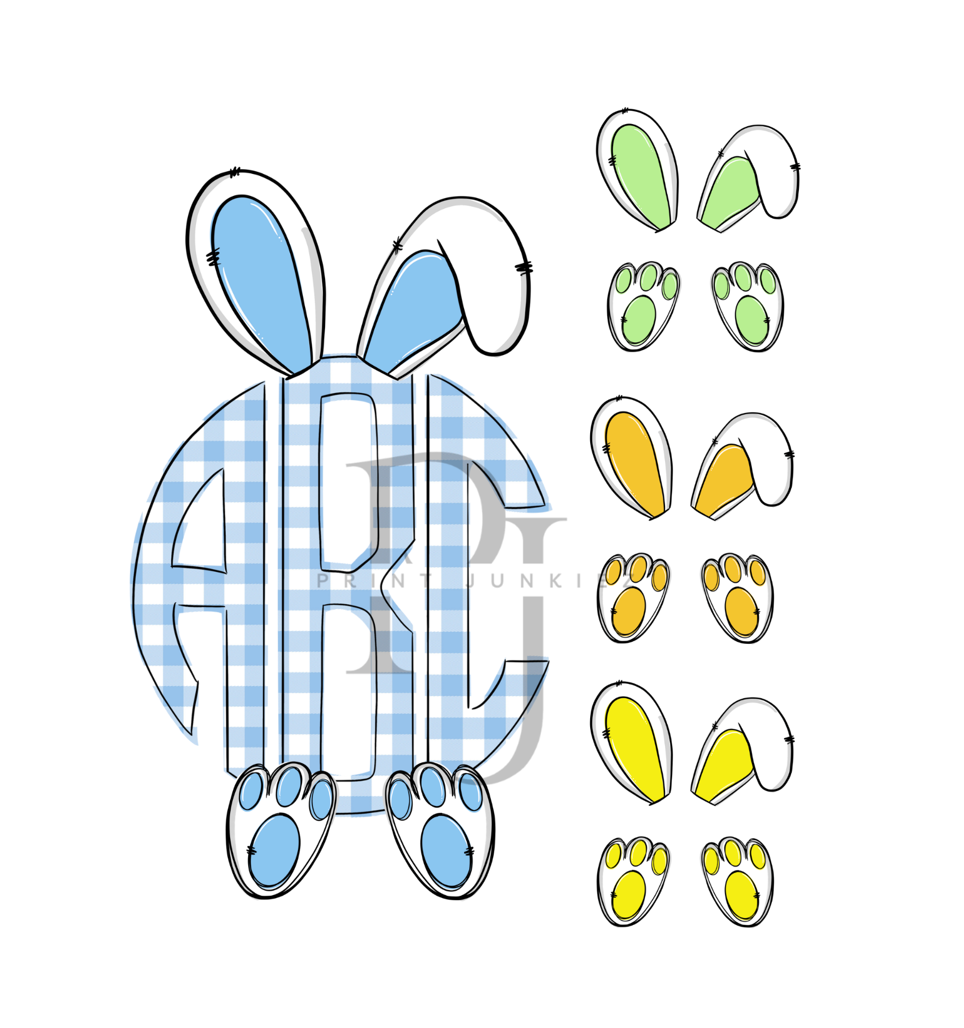 Blue Gingham Bunny Ears Alpha - DTF - CUSTOM