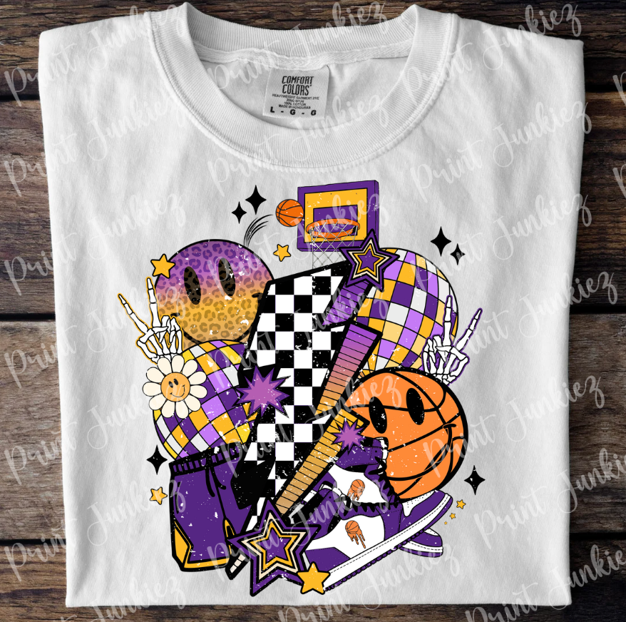 Groovy Purple & Gold Basketball Distressed