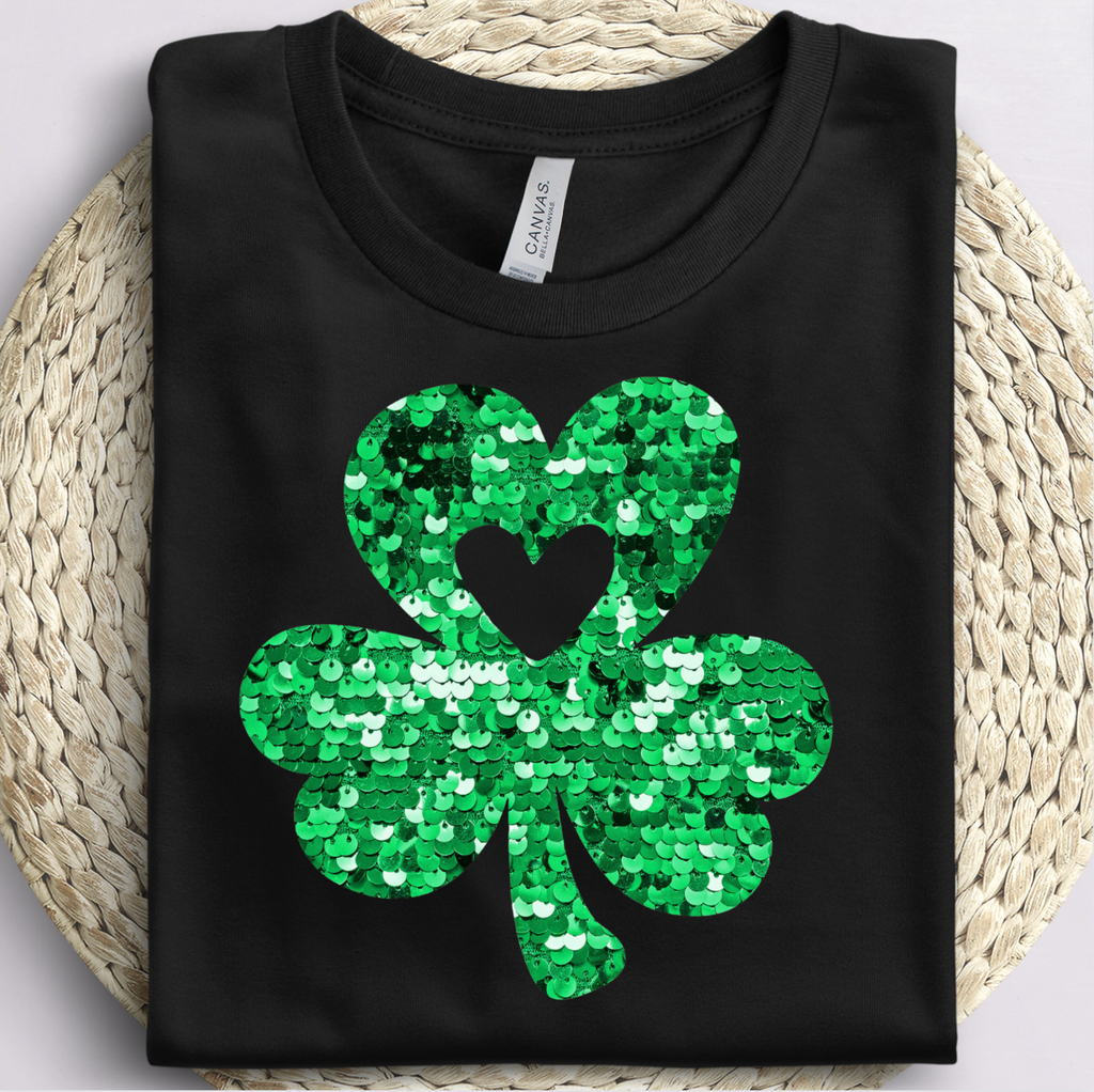 Sequin Shamrock with Heart - DIGITAL - DTF