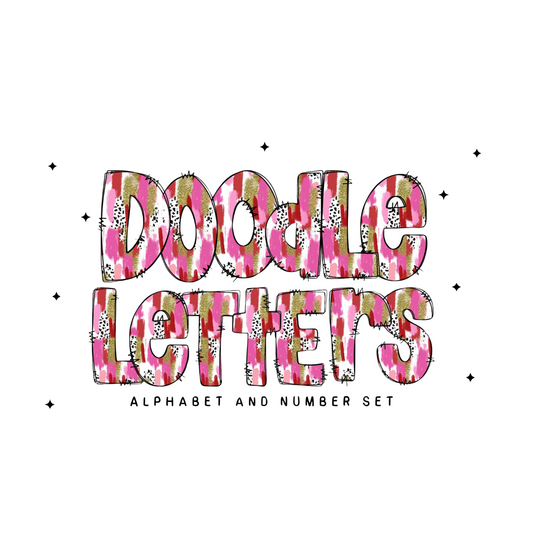 Doodle Pink Brush Stroke Alpha & Numbers - CUSTOM - DTF
