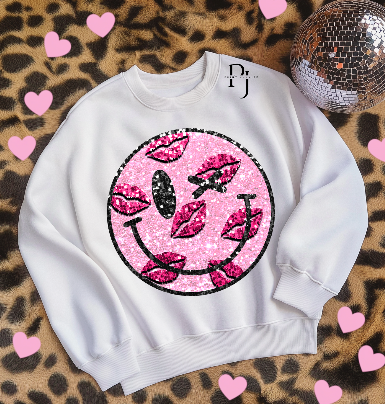 Faux Glitter Smiley with Lips - DTF