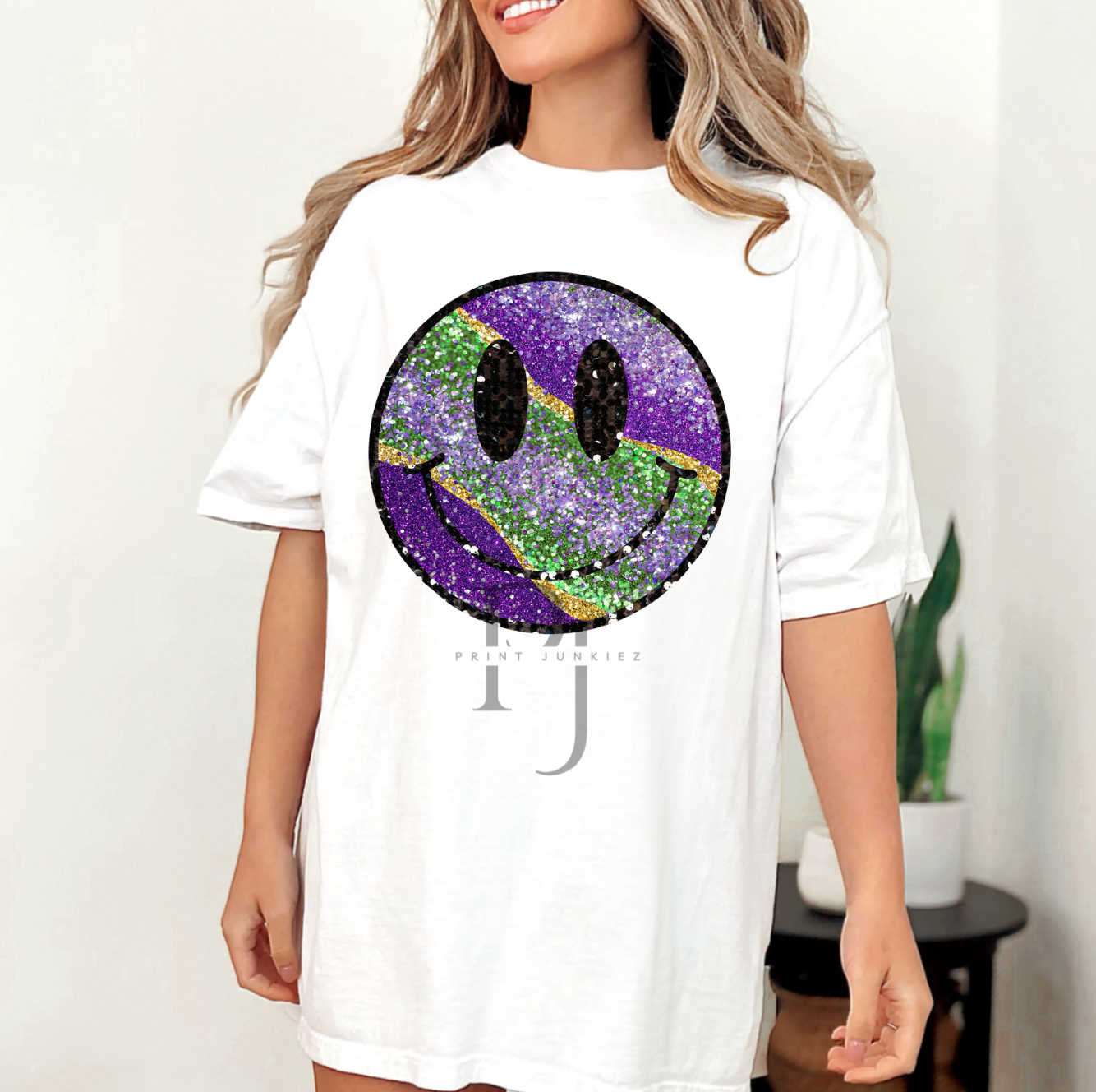 Mardi Gras Glitter Smiley Face - DTF