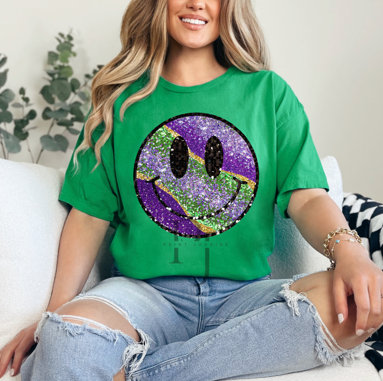 Mardi Gras Glitter Smiley Face - DTF