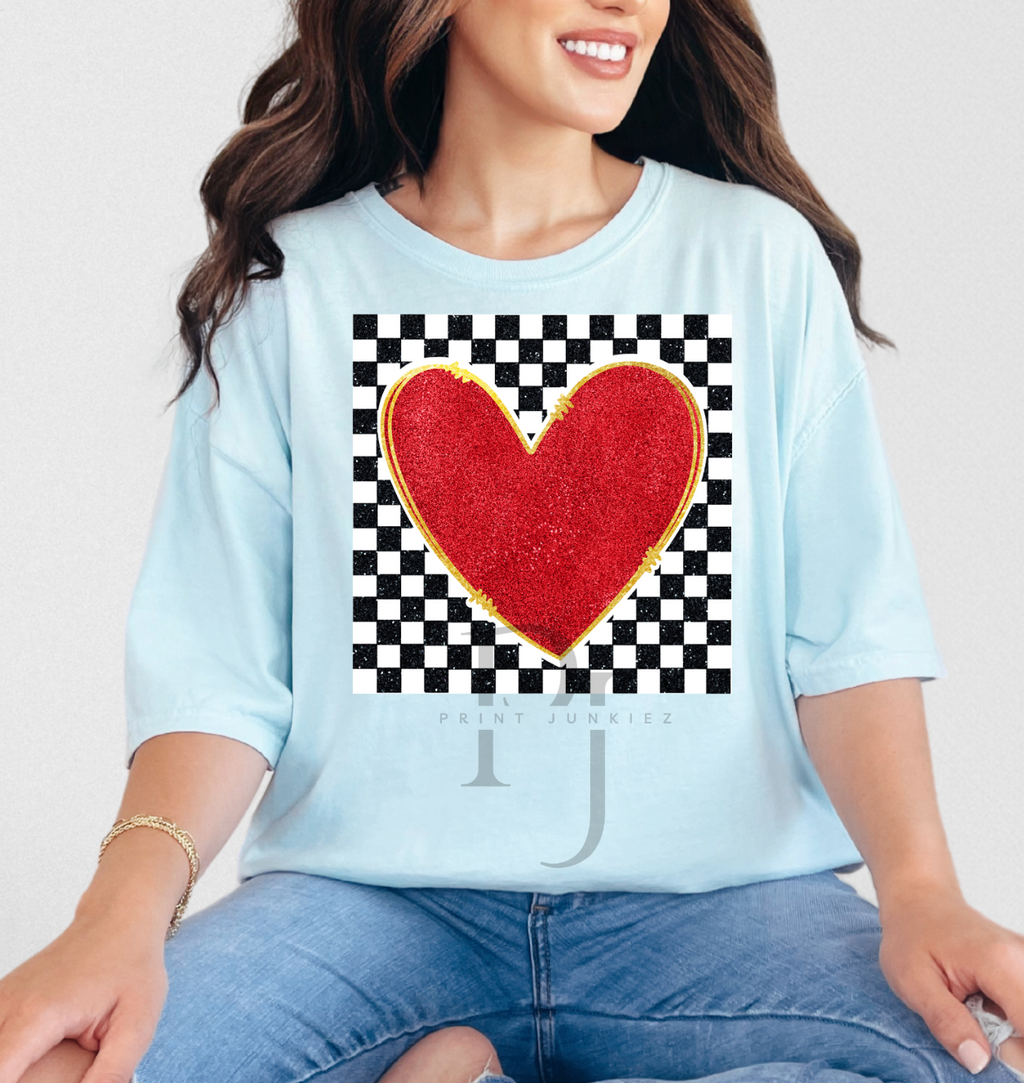 Glitter Checkered Heart  - DTF