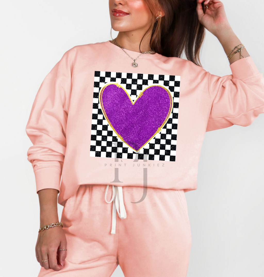 Glitter Checkered Heart  - DTF