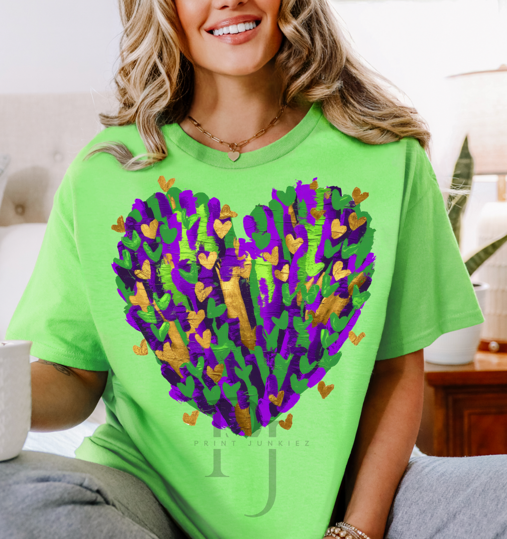 Paint Brush Mardi Gras Heart - DTF