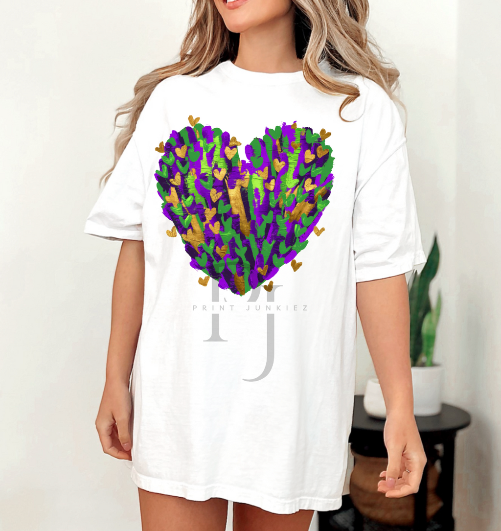 Paint Brush Mardi Gras Heart - DTF
