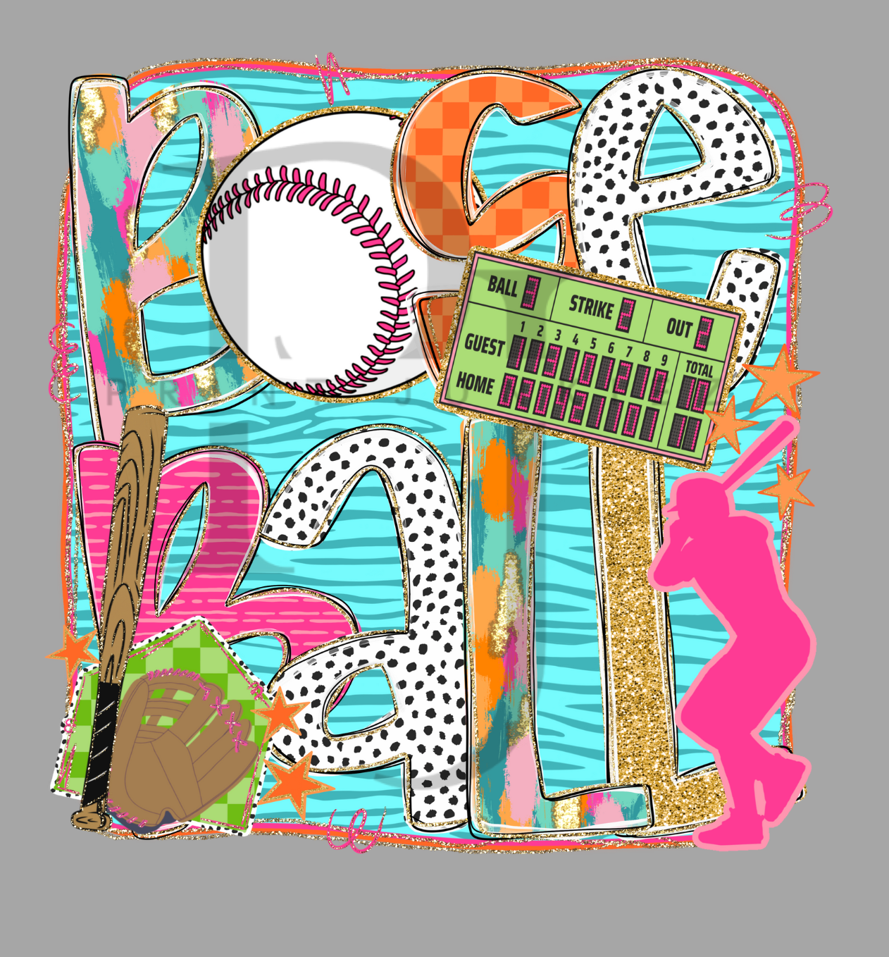Baseball Neon Doodle - DTF