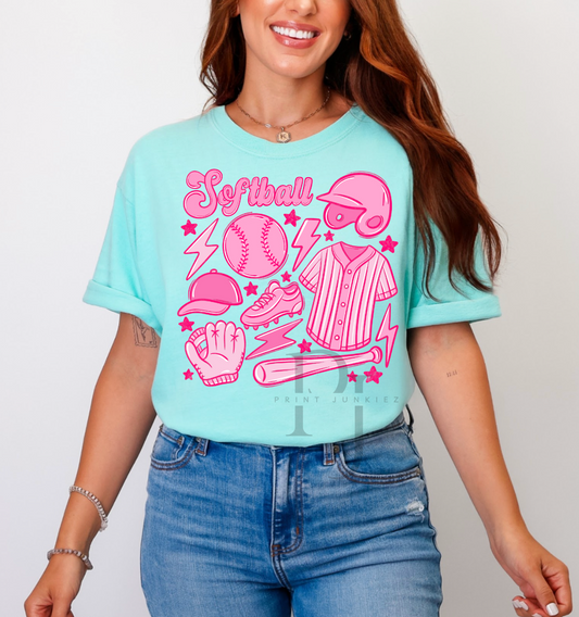 Pink Softball Clip Art Retro - DTF