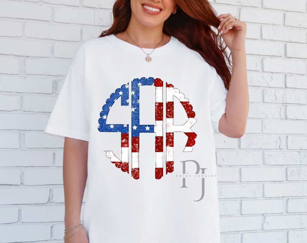 Glitter Monogram American Flag - CUSTOM - DTF