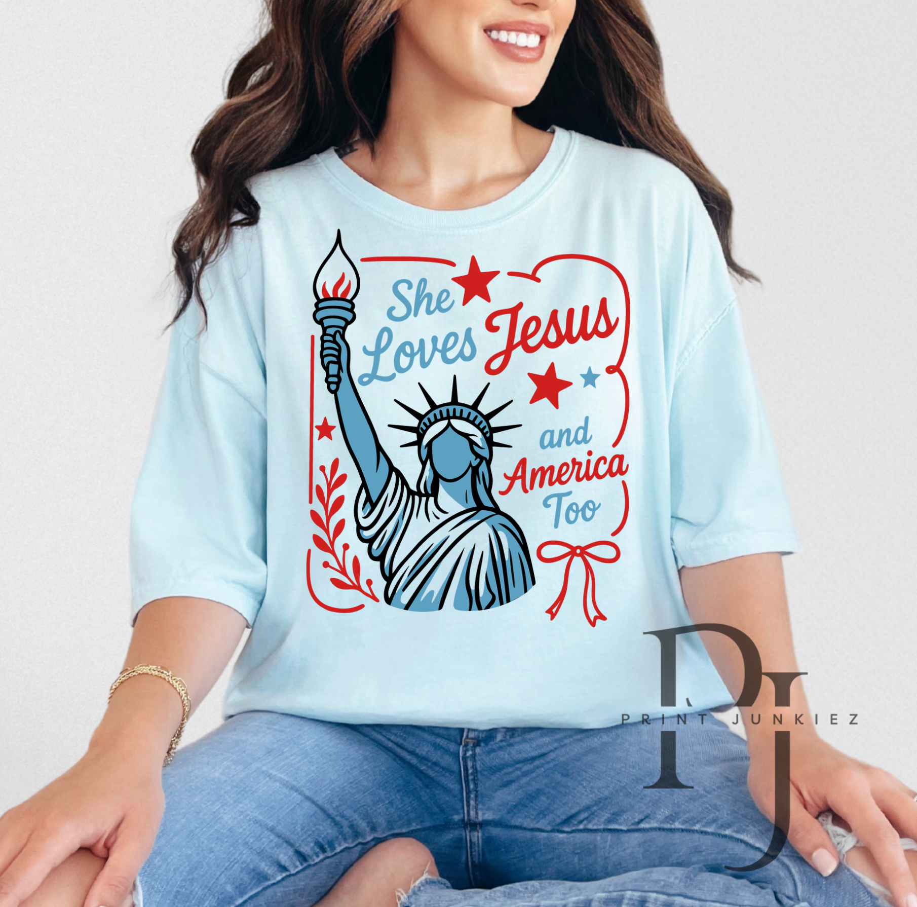 She Loves Jesus & America Too Lady Liberty - DTF