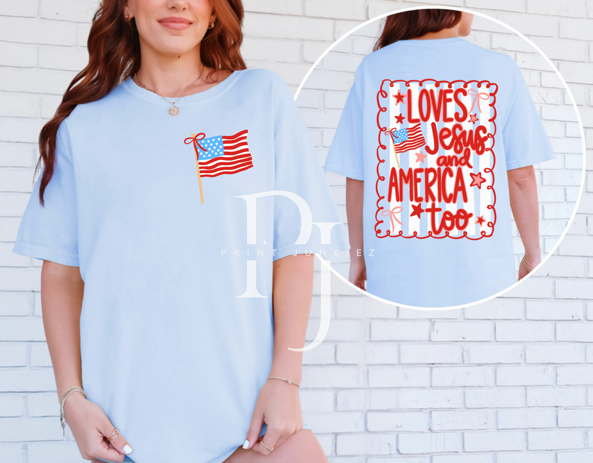 Loves Jesus & America Too + Pocket  - DTF