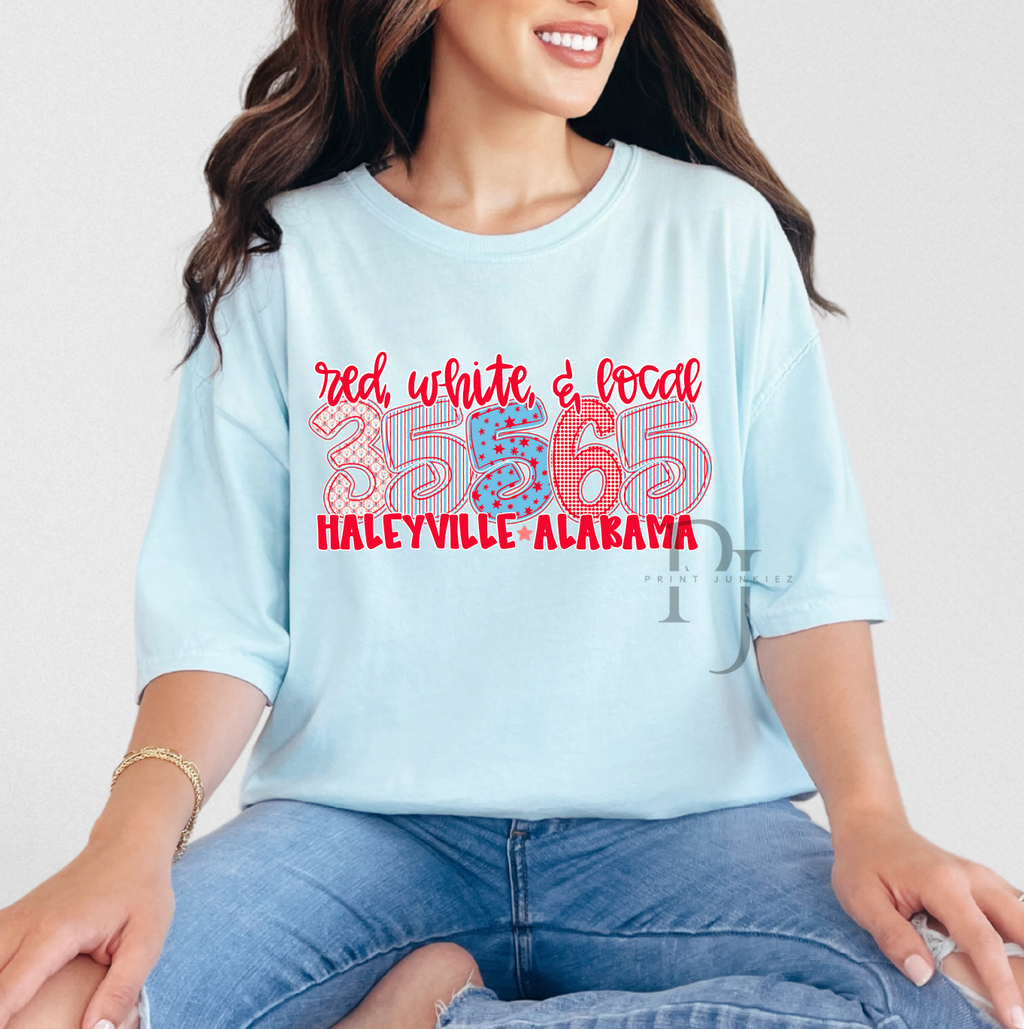 red, white, & local zip code customs - DTF - CUSTOM