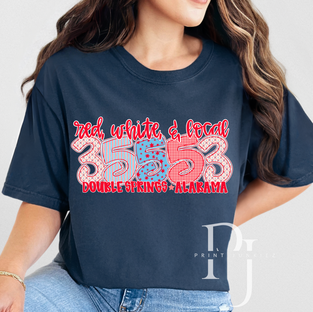 red, white, & local zip code customs - DTF - CUSTOM