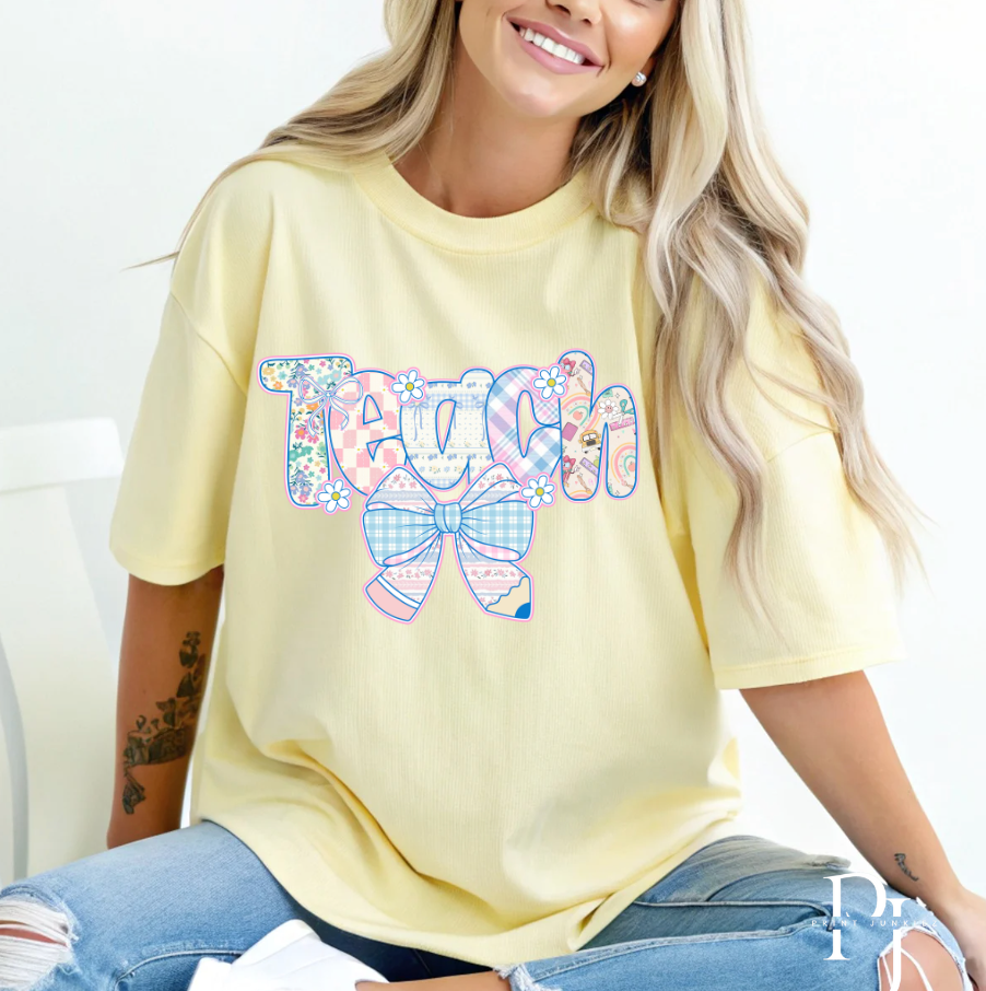 Teach Retro Pencil Bow - DTF