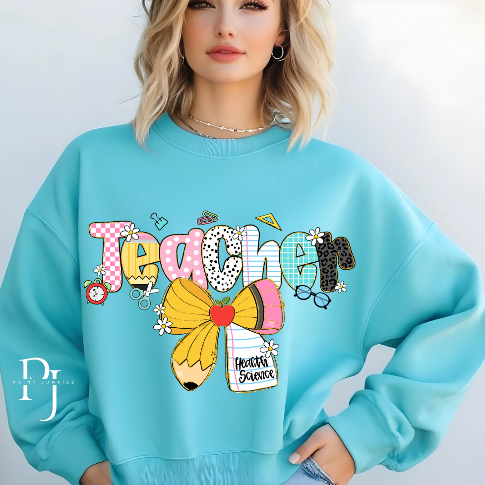 Teacher w/ Pencil Notebook Paper Bow - DTF - CUSTOM