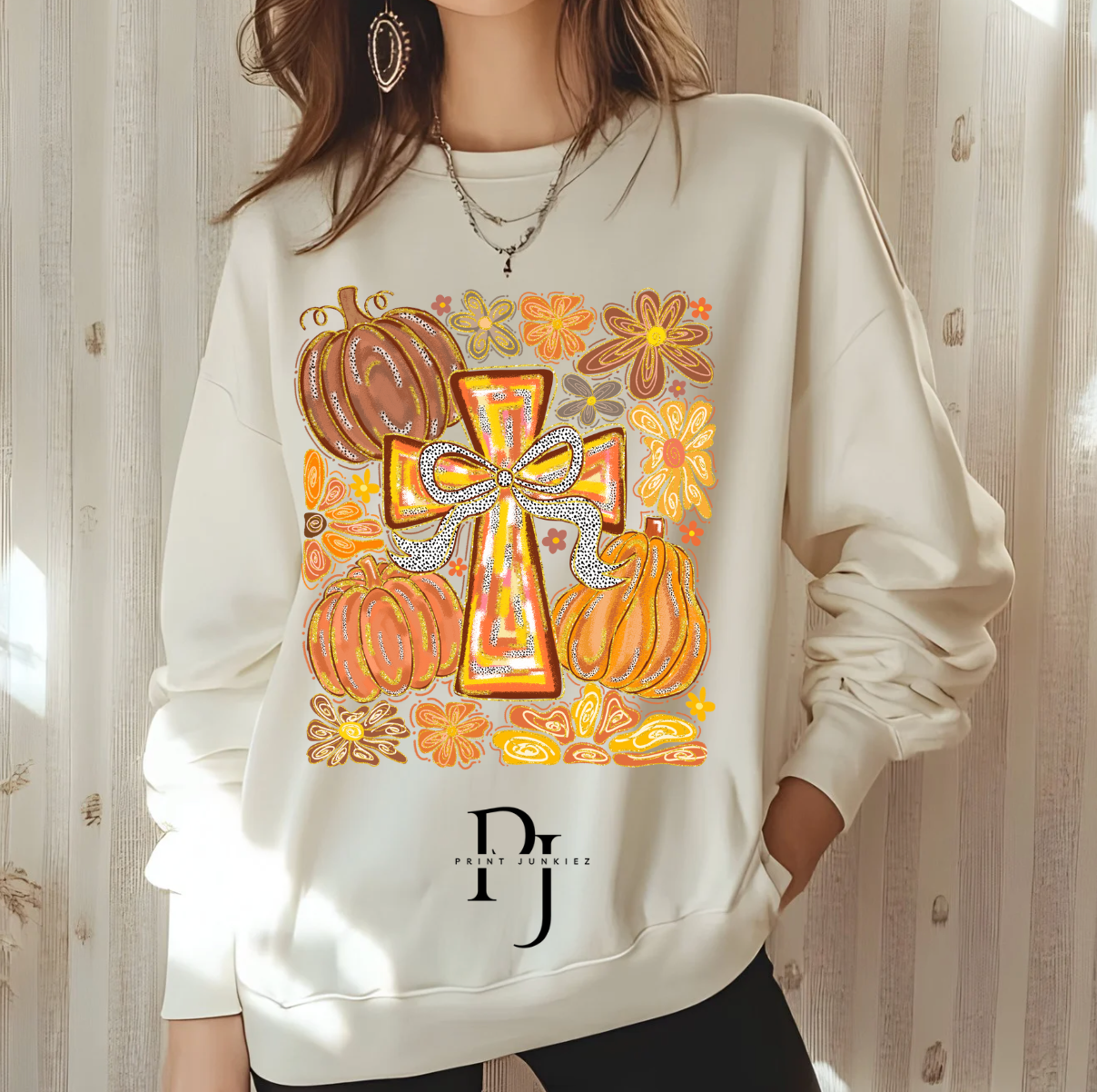 Floral Paint Brush Stroke Cross - DTF