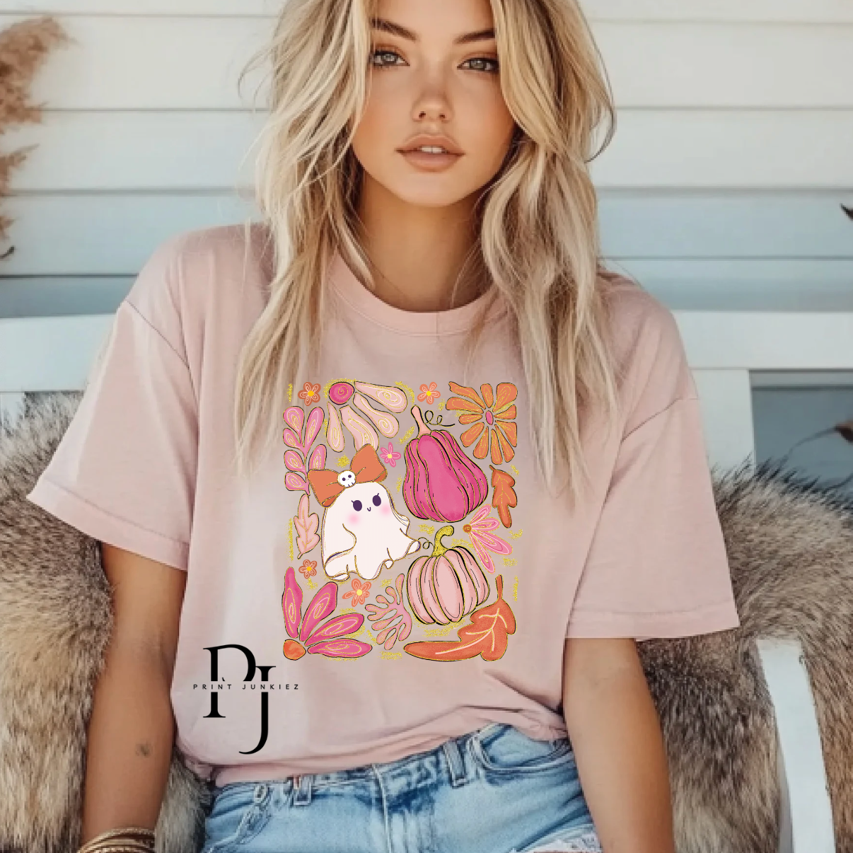 Retro Floral Pumpkin Ghost - DTF