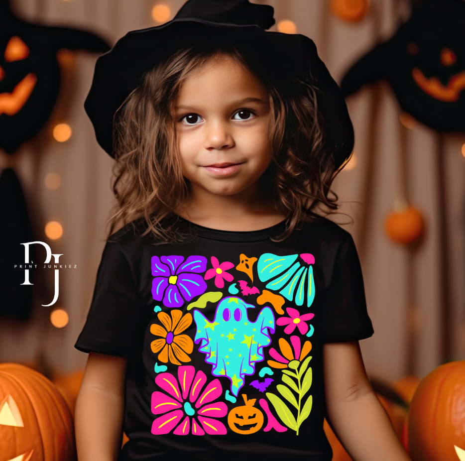 Neon Retro Floral Ghost - DTF