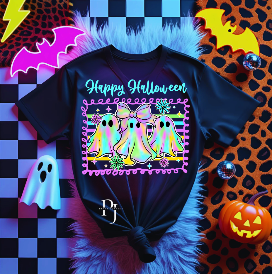 Happy Halloween Neon Ghost - DTF