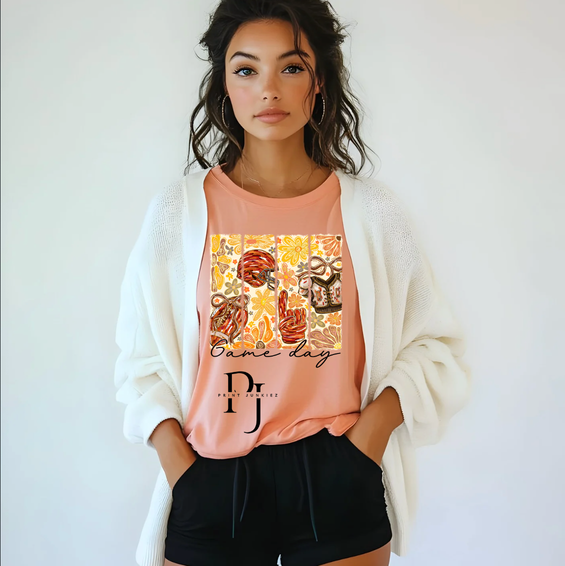 Retro Game Day Floral Football - DTF