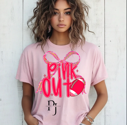 Neon Pink Out Coquette Bow Football - DTF