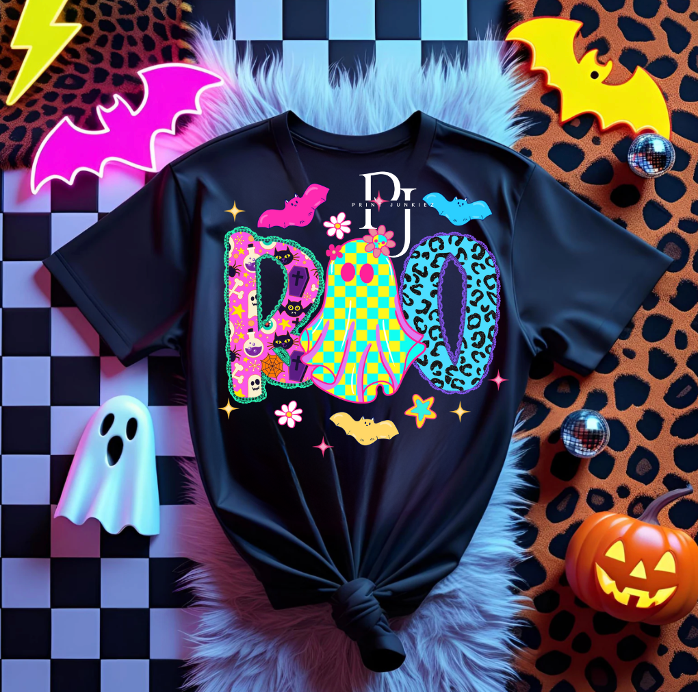 Neon Checkered Lace Boo Ghost - DTF