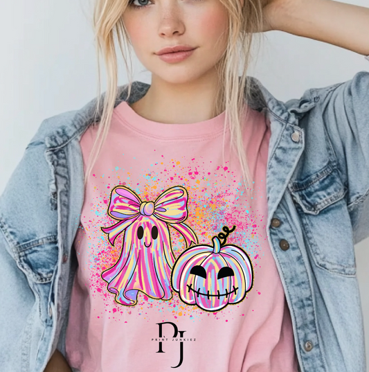 Paint Brush Ghost & Pumpkin Paint splatter  - DTF