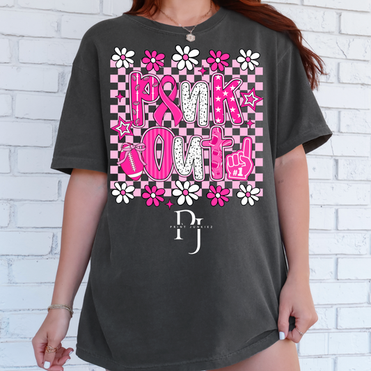 Retro Checkered Football Pink Out - DTF