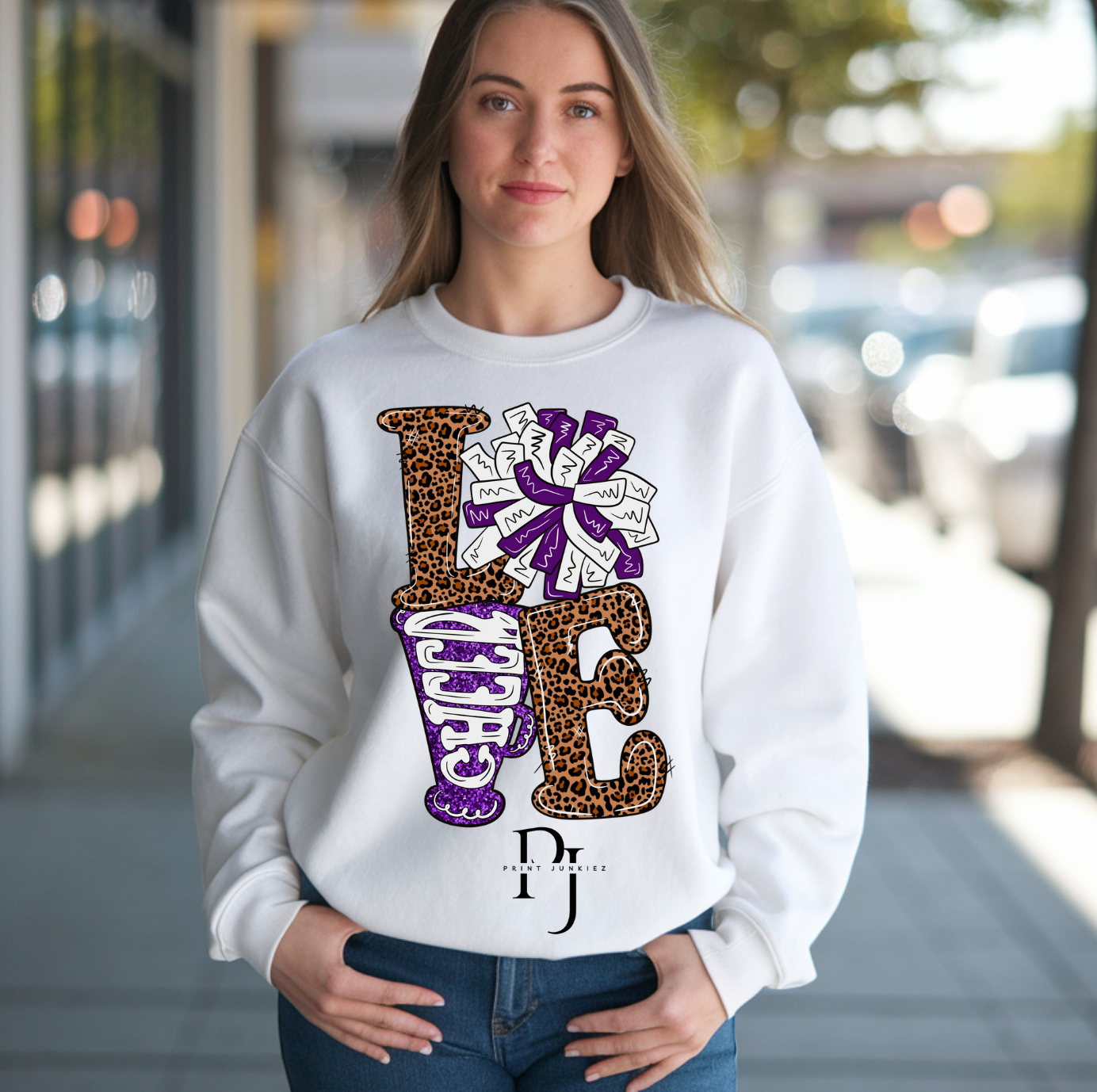 LOVE Cheer Megaphone Purple & White - DTF