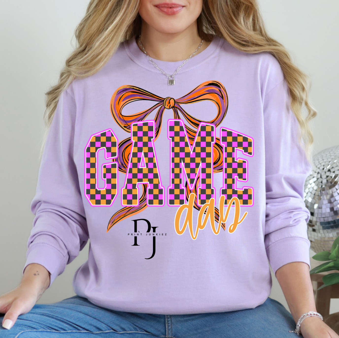 Checkered Game Day Bow Purple & Orange - DTF