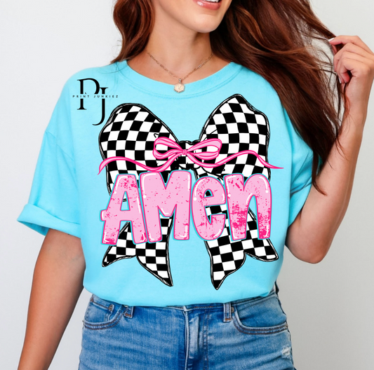 Amen Checkered Bow - DTF