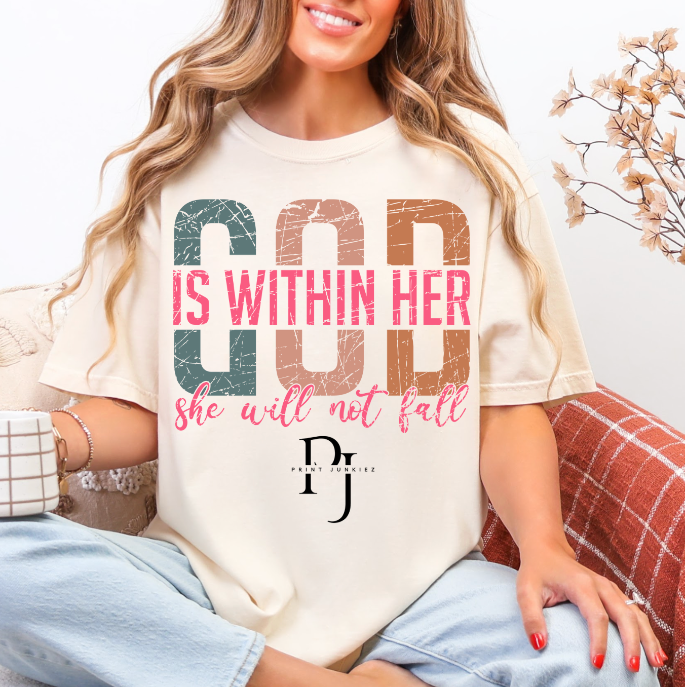 God is Within Her She Will Not Fall Distressed - DTF