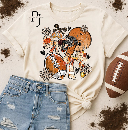 Distressed Football Floral & Bows - DTF