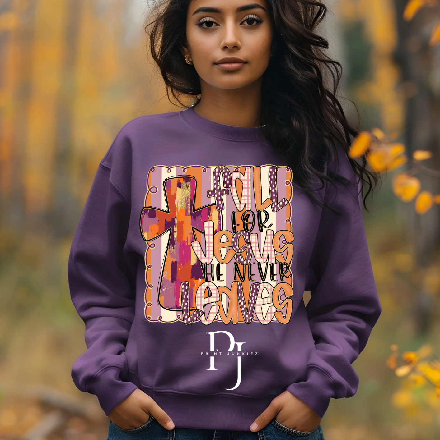 Fall for Jesus He Never Leaves Paint Brush Stroke - DTF