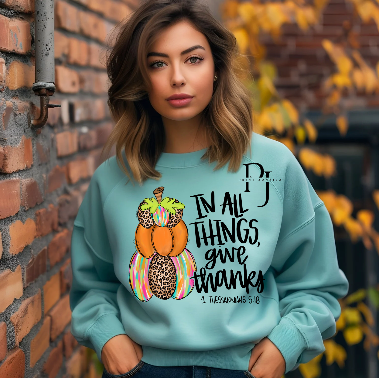 In All Things Give Thanks Stacked Pumpkin - DTF