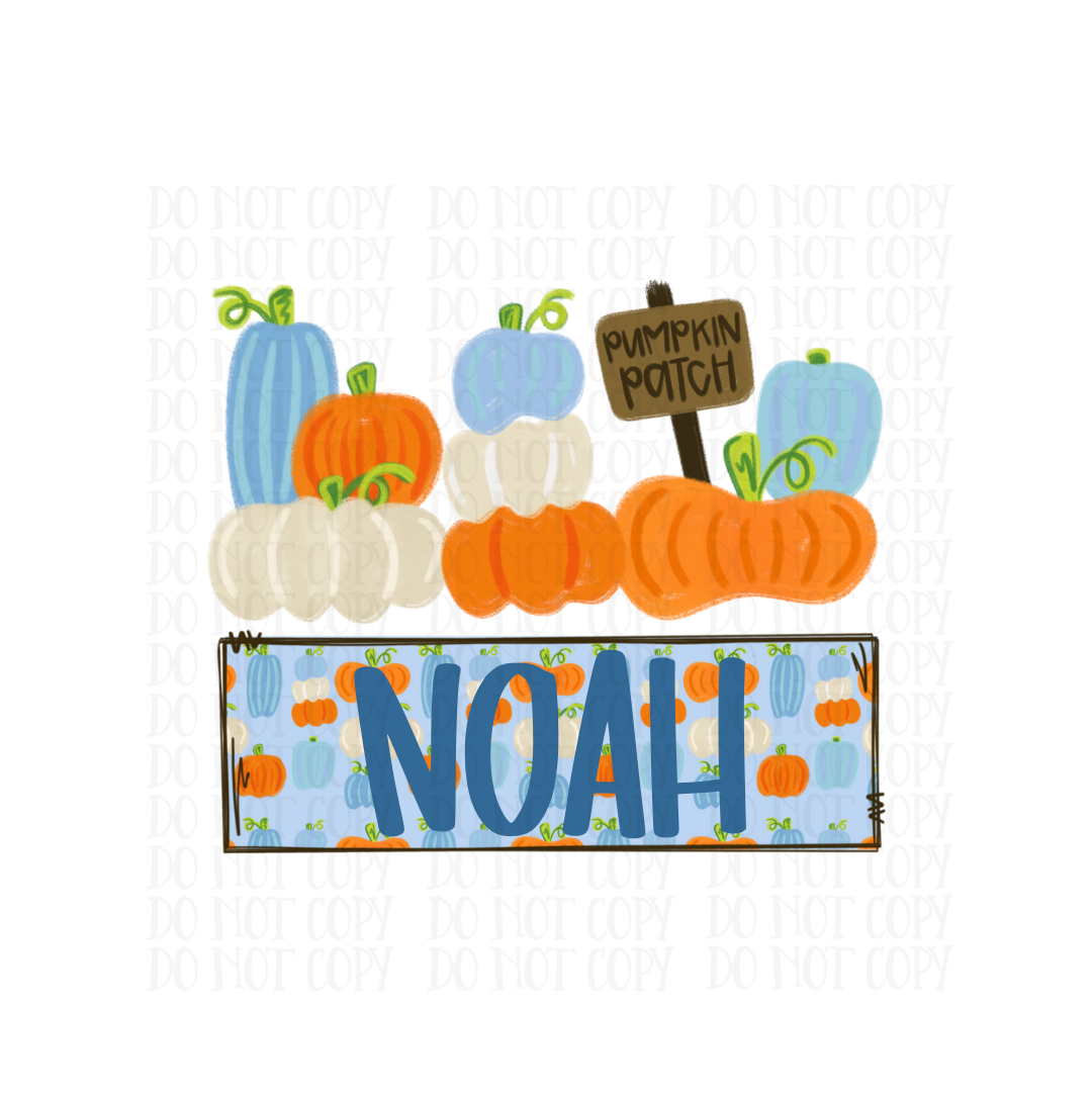 Blue Pumpkin Patch Name Tag - CUSTOM - DTF