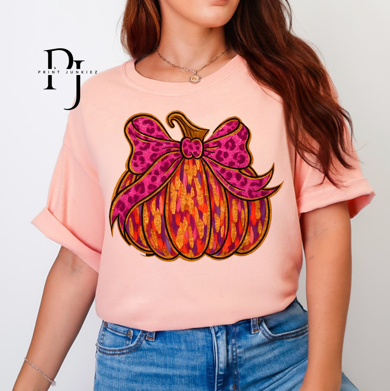 Paint Stroke Cheetah Bow Pumpkin - DTF
