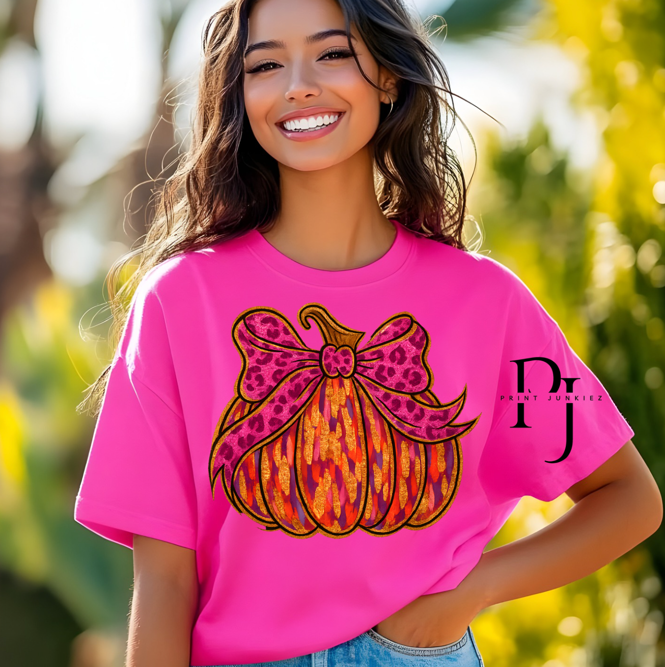 Paint Stroke Cheetah Bow Pumpkin - DTF