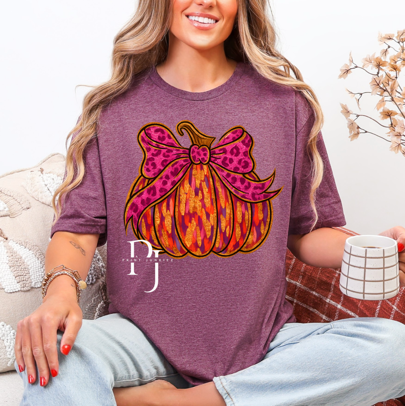 Paint Stroke Cheetah Bow Pumpkin - DTF