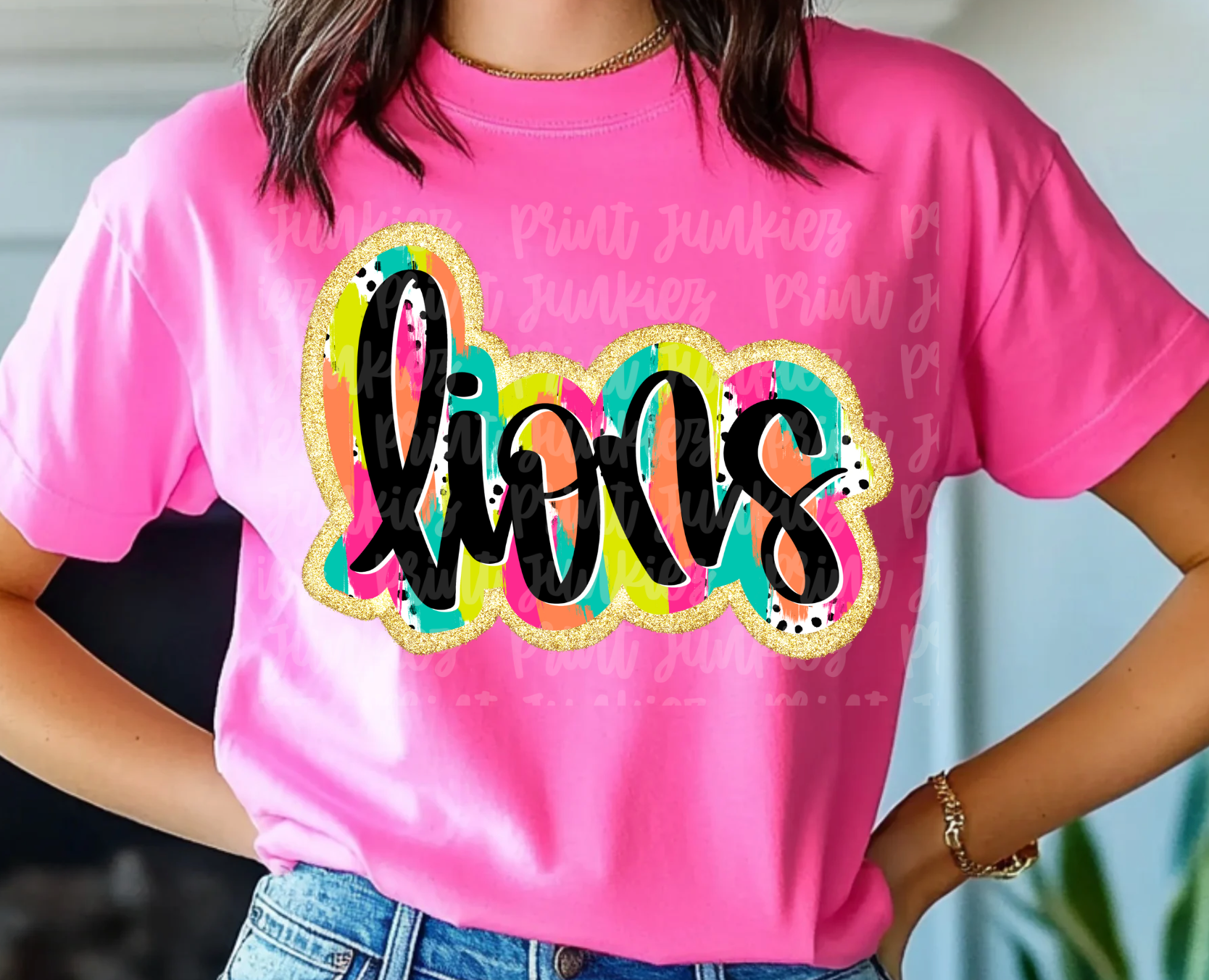 Neon Paint Brush Lions Glitter Accent - DTF