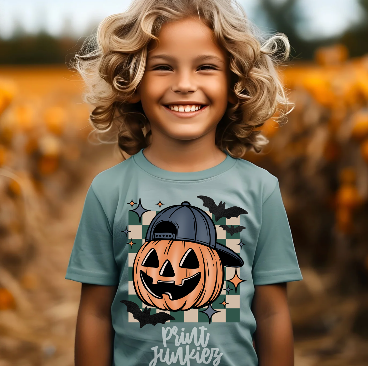 Checkered Pumpkin with hat - DTF