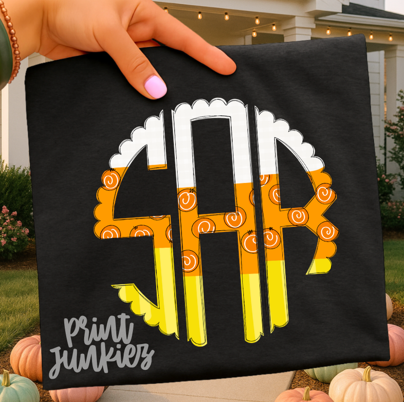 Candy Corn Scalloped Monogram - CUSTOM - DTF
